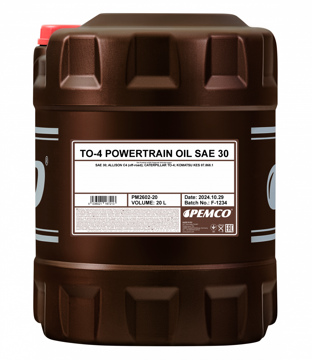 PEMCO TO-4 Powertrain Oil SAE 30 Трансмісійна олива CAT TO-4 для спецтехніки, 20 л