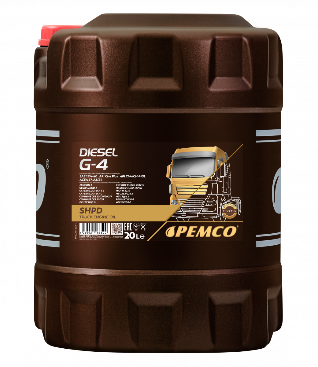 PEMCO Diesel G-4 SHPD 15W-40 Моторна олива для вантажних автомобілів, 20 л